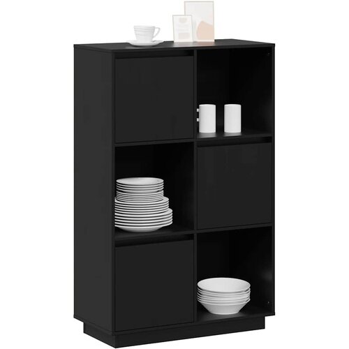  Visoka komoda crna 74 x 35 x 117 cm od masivne borovine Slike