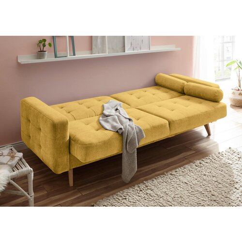 MID.YOU ZOFA S POSTELJNO FUNKCIJO, rumena tekstil, leseni material Slike