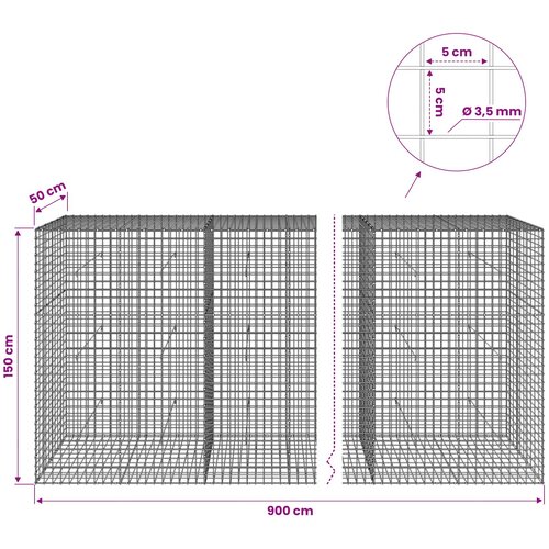  Gabion s žicom debljine 3,5 mm i mrežom 5x5 cm 900x50x150 cm Slike