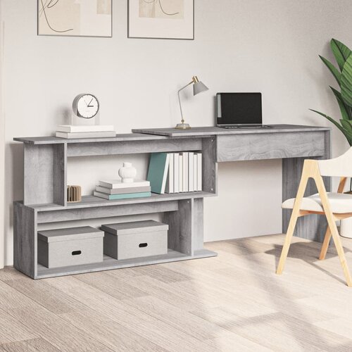 vidaXL Kotna pisalna miza siva sonoma 200x50x76 cm inženirski les Cene