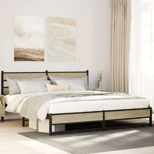 Metalni Kovinski posteljni okvir brez vzmetnice sonoma hrast 193x203 cm, (21608195) Cene