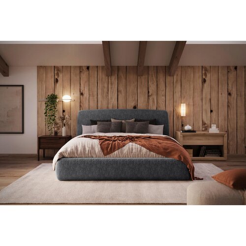 MID.YOU OBLAZINJENA POSTELJA 160 cm x 200 cm , les, tekstil, leseni material barve grafita Slike