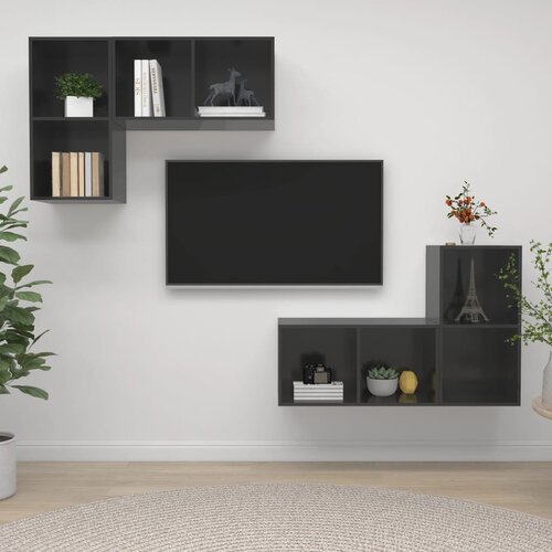The Living Store Stenska TV omarica 4 kosi visok sijaj siva iverna plo&amp;scaron;ča - TV Omarica, (21374397) Slike