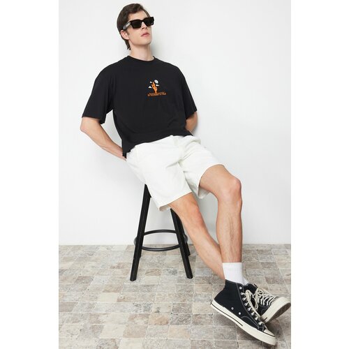 Trendyol Men's Black Oversize/Wide-Fit Cactus Embroidery 100% Cotton Short Sleeve T-Shirt Slike