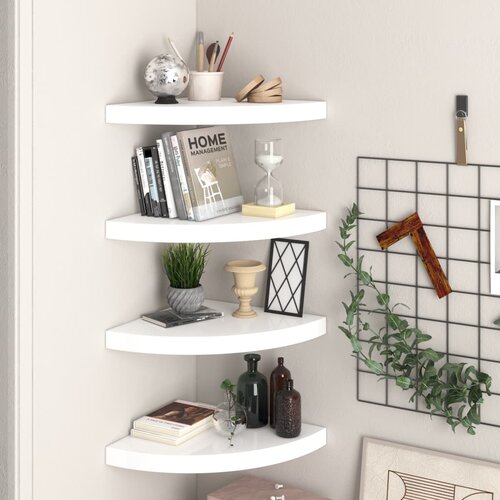  323909 Floating Corner Shelves 4 pcs High Gloss White 35x35x3,8 cm MDF Slike