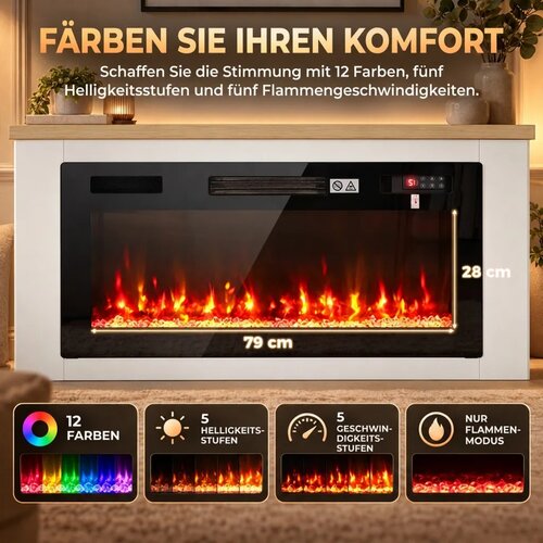 Električni kamin s grijačem 12 boja plamena TV ormarić s kaminom za televizore do 55 inča 114 cm bijela Slike