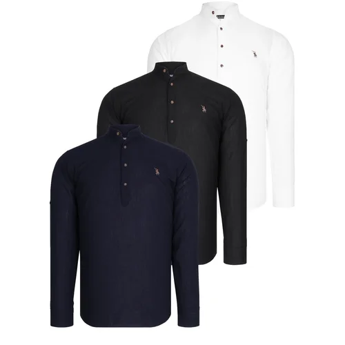 Dewberry SET OF THREE G783 JUDGE COLLAR SHIRT-BLACK-WHITE-NAVY BLUE