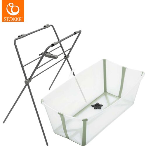Stokke otro&scaron;ka banjica flexi bath&reg; transparent green + zložljivo stojalo za banjico flexi bath&reg; grey Cene