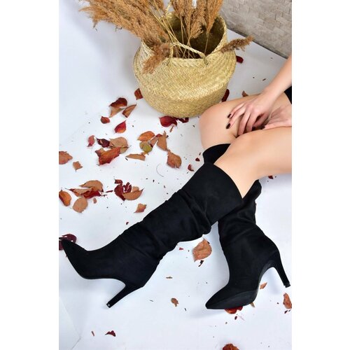 Fox Shoes Women's Black Suede Thin Heeled Boots Slike