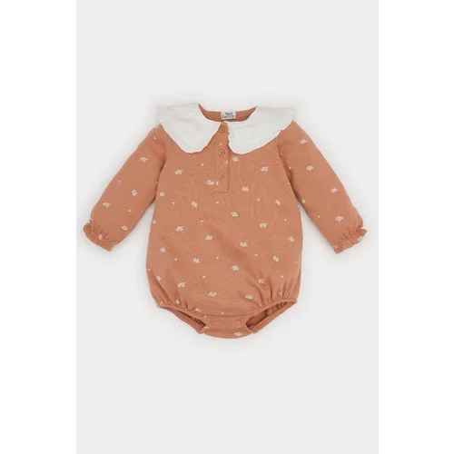 Defacto Baby Girl Newborn Patterned Long Sleeve Snap Jumpsuit