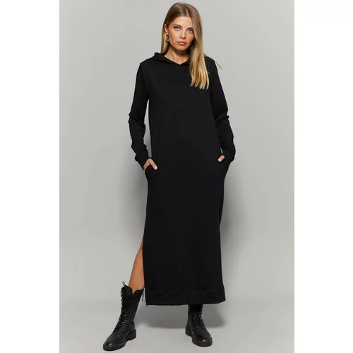 Cool & Sexy Women's Black Slit Hooded Maxi Dress