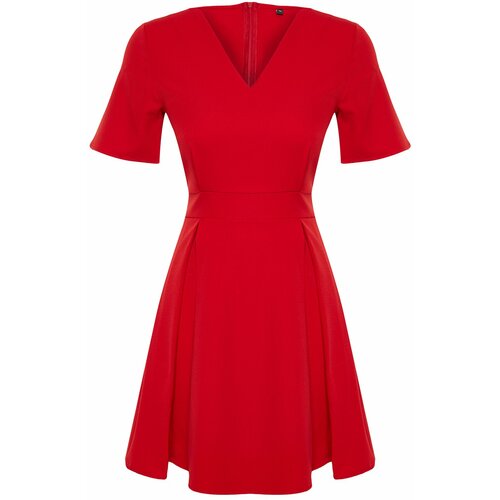 Trendyol Red Belted Waist Opening Mini Woven Short Sleeve Dress Cene