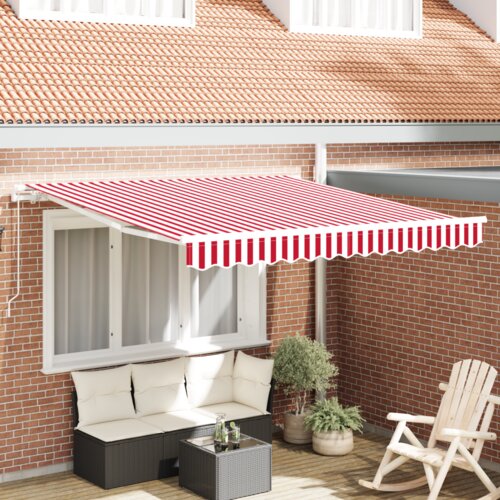 VidaXL Ručna uvlačiva tenda Crvena i bijela pruga 300x250 cm Slike