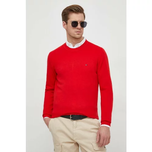 Tommy Hilfiger Bombažen pulover rdeča barva