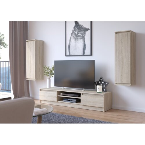 AKORD Clp Dnevnosobni Sestav, Tv Omarica In 2 Stenske Vitrine, Hrast Sonoma, (5000331873) Slike