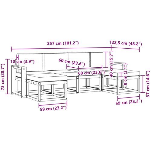  Set vanjskih sofa 6 kom. Bijela i svjetlosiva Smeđa 257 x 122,5 x 73 cm Slike