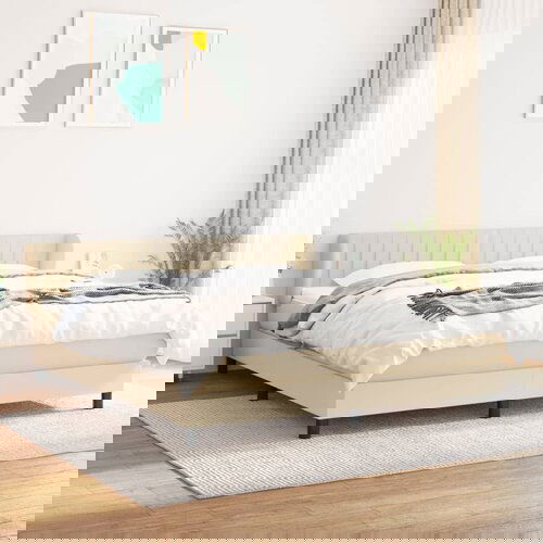 VidaXL Box spring postelja z vzmetnico krem 180x200 cm blago Slike