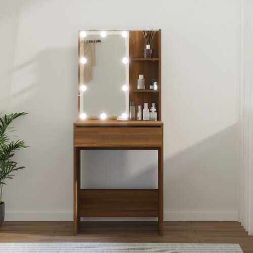 The Living Store Toaletna mizica z LED lučkami rjavi hrast 60x40x140 cm - Toaletna Mizica, (21671071) Slike