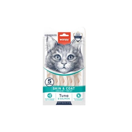 WANPY Skin & Coat Functional Creamy Lickable Cat Treat Tuna & Salmon 5x14g Cene