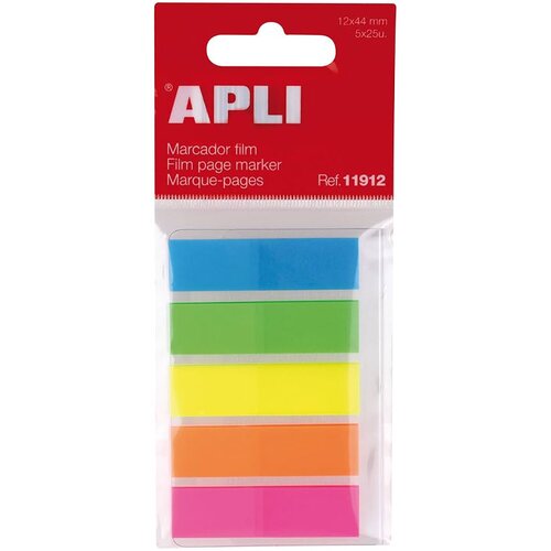 Apli Samolepilni indeks lističi (12 x 45 mm), plastični, 5 x 25 lističev Slike