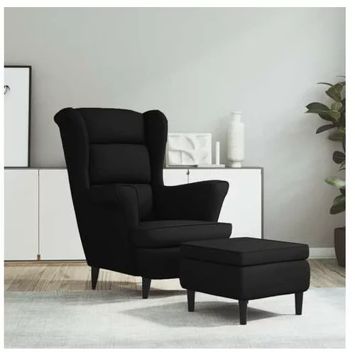  Fotelj s stolčkom črn žamet