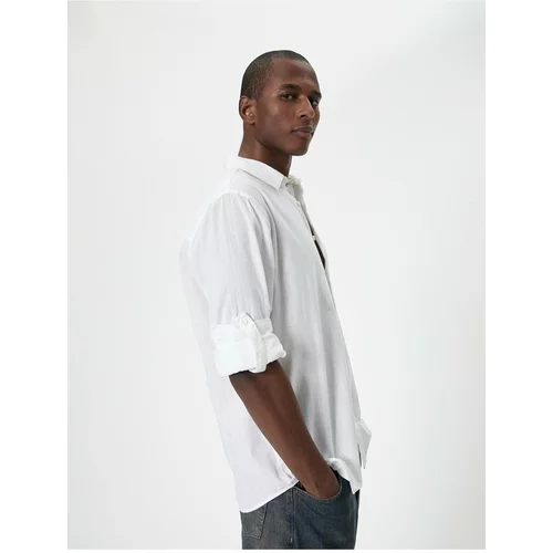 Koton Classic Shirt with Sleeve Detailed Button Long Sleeve