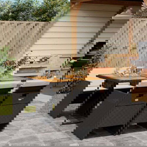  5-dijelni vrtni blagovaonski set s jastucima od poliratana crni Cijene