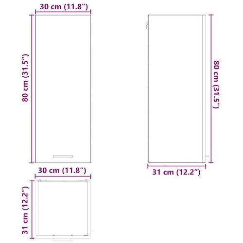 VidaXL viseći ormarić zidne riga sonoma hrast i bijela 30 x 31 x 80 cm Slike