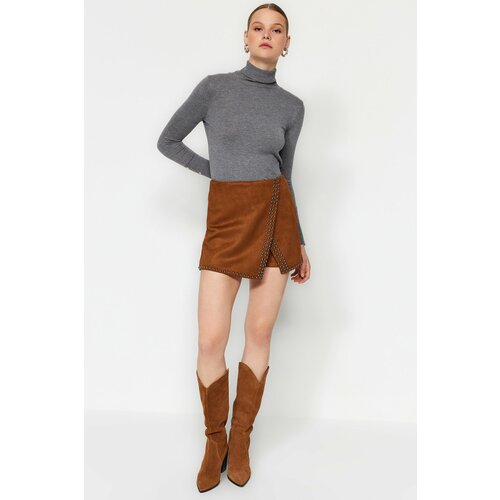 Trendyol Weave Suede With Camel Stones Shorts Skirt Slike
