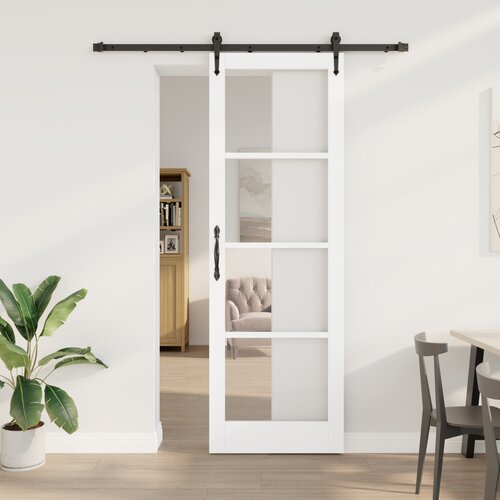 VidaXL Drsna vrata s kompletom opreme Bela 78x232 cm Trdna borovina, Notranja vrata s steklom &amp;#039;ORKDAL&amp;#039;Bela 78x232x4 cm Slike