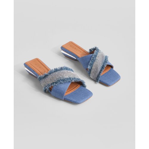Marjin Women's Stone Heeled Slippers Nesha Blue Jeans Slike