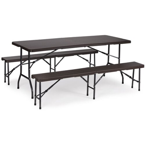 Modern Home catering stol 180 cm + 2 klupe - smeđi rattan Cijene
