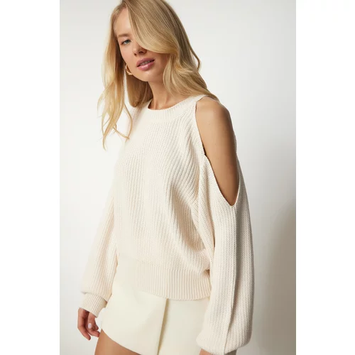 Happiness İstanbul Women's Cream Cut Out Detailed Knitwear Sweater