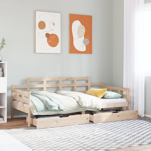 VidaXL Dnevna postelja s predali 90x190cm trdna borovina Slike