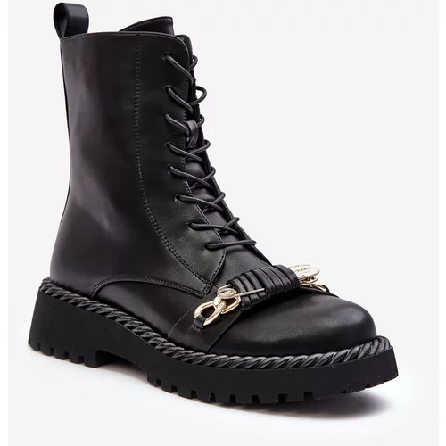 Kesi Women's leather work ankle boots with embellishment, black S.Barski