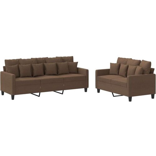  2-dijelni set sofa s jastucima smeđi od tkanine Slike