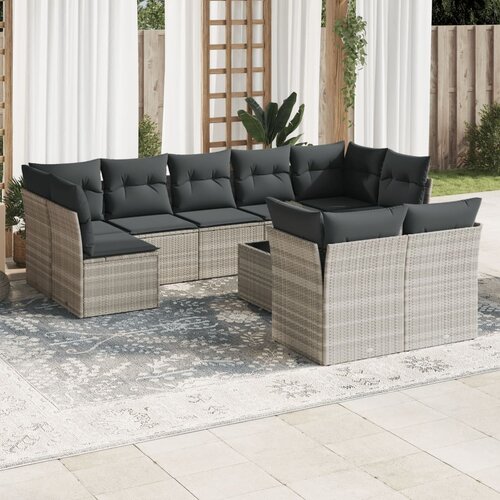 VidaXL 10-dijelni set vrtnih sofa poliratan s jastucima svijetlosivi Slike