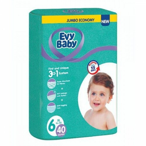 Evy Baby pelene jumbo 6 xl 16+Kg 40Kom 3 u 1 Slike