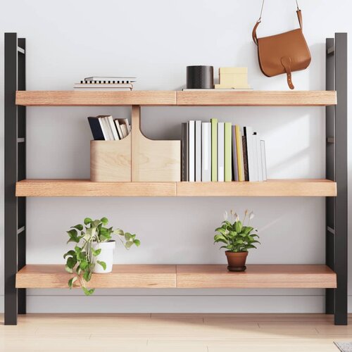 The Living Store Stenska polica svetlo rjava 140x40x(2-6) cm trdna hrastovina - Stenska Polica, (21554310) Slike