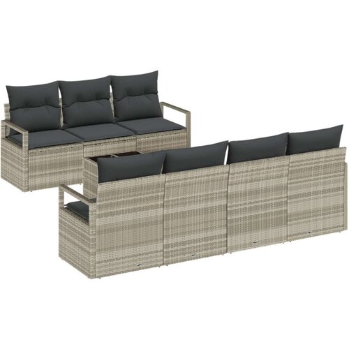  8-dijelni set vrtne sofe s jastučićima svjetlosiva poli rattan 2-sjedalna vrtna sofa s jastučićima siva poli rattan Cene