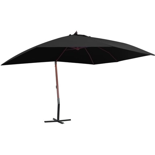 Viseći suncobran s drvenim stupom 400 x 300 cm crni Cijene