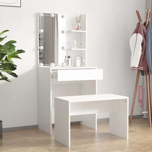  Set toaletnog stolića LED bijeli od konstruiranog drva Bijela 86.5 x 35 x 136 cm Slike