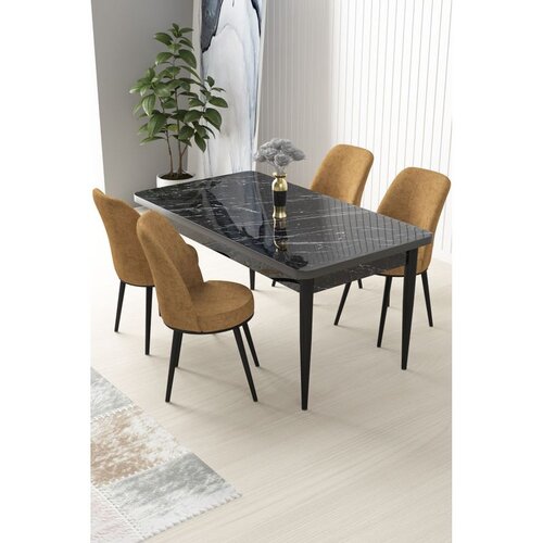 Hanah home Set Trpezarijski sto i 4 stolice Nile, oker-crna Cene