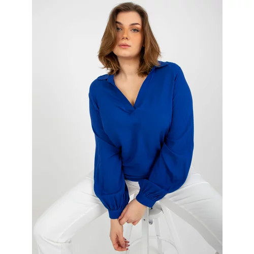 Fashion Hunters Dark blue shirt blouse plus collared sizes
