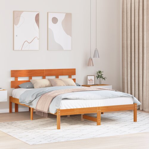 vidaXL Krevetna konstrukcija s uzglavljem Vosak smeđa 160x200 cm Masivna borovina Cene