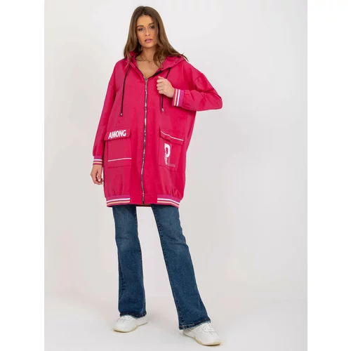 Fashion Hunters Fuchsia long zippered sweatshirt with lettering and appliqué