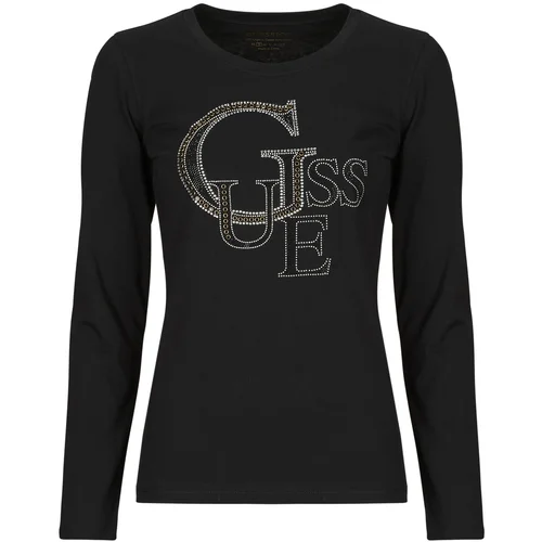 Guess Majice z dolgimi rokavi LS RN STUDDED LOGO TEE Črna