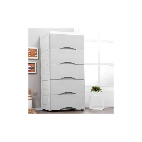 ModernHome PJJCBS0024-05A &amp;ndash; Plastična komoda s 5 ladica i kotačićima, 39 &amp;times; 27 &amp;times; 75 cm, bijelo-siva Slike