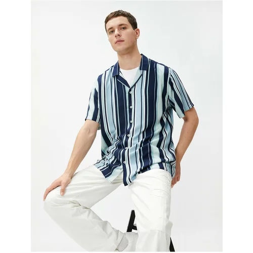 Koton Summer Shirt with Short Sleeves, Cropped Collar Printed Viscose