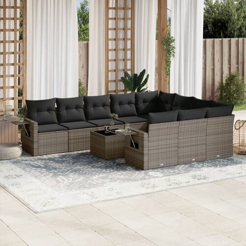 vidaXL 11-dijelni set vrtnih sofa od poliratana s jastucima sivi Cijene